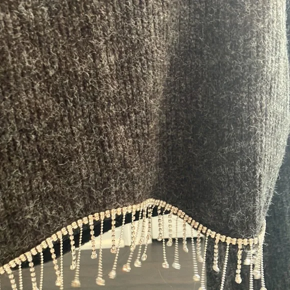 NWT Elegant Gray Sweater with jewel Silver Accents - Picture 8 of 8